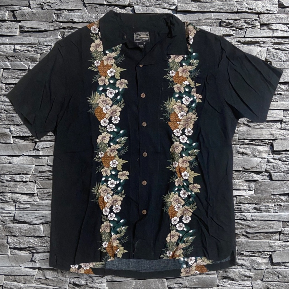 Steve & Barry's Pineapple Button Up Black Size L